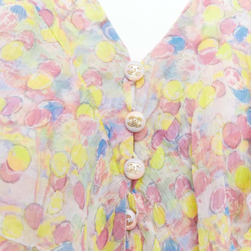 Chanel Pastel CC Ruffle Blouse MultiColor Silk Very good condition - Back View