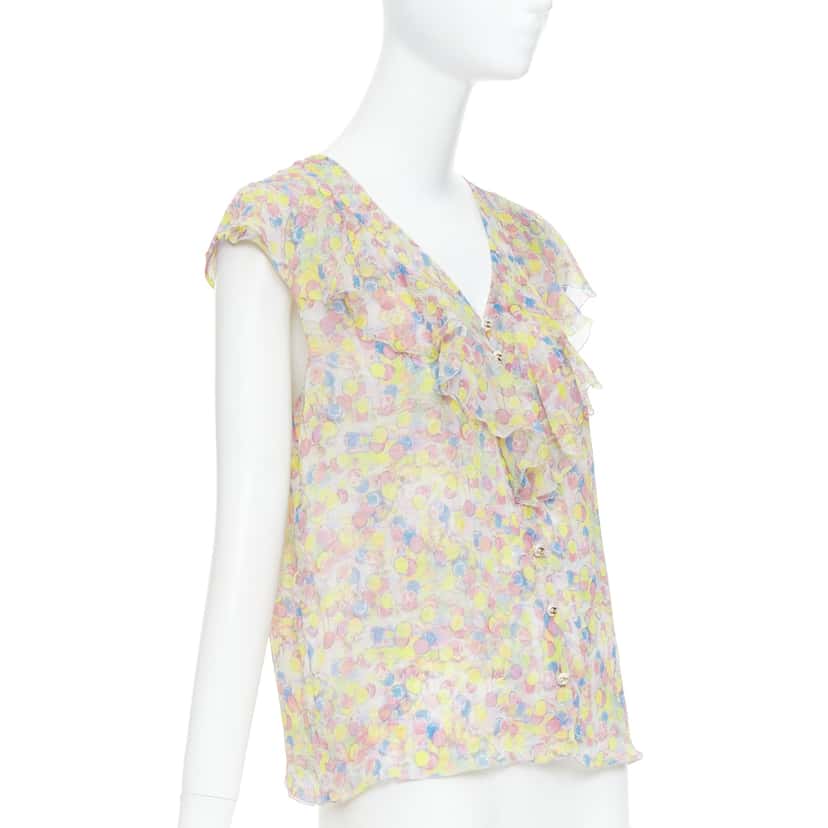 Chanel Pastel CC Ruffle Blouse MultiColor Silk Very good condition - Inside View
