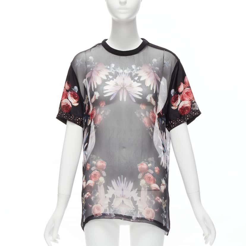 Givenchy Floral Goth T-Shirt Black Silk Very good condition - Front View