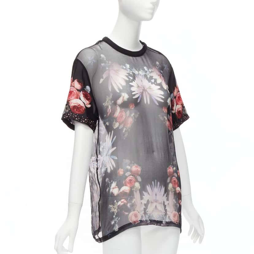 Givenchy Floral Goth T-Shirt Black Silk Very good condition - Inside View