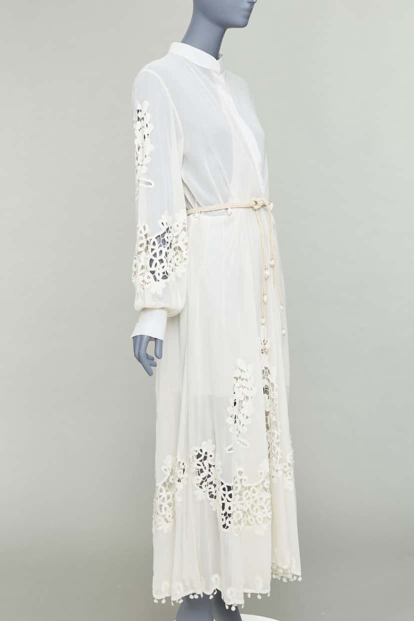 Oscar De La Renta Shell Belt Dress Ecru Cotton Very good condition - Inside View