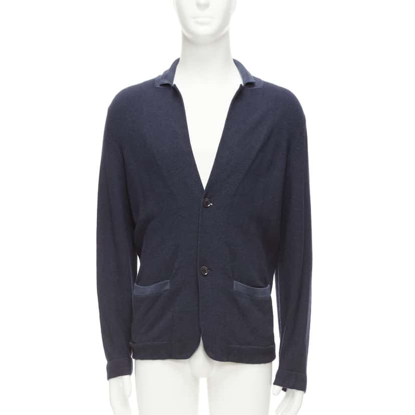 Loro Piana Navy Cashmere Cardigan Blue Silk Very good condition - Front View