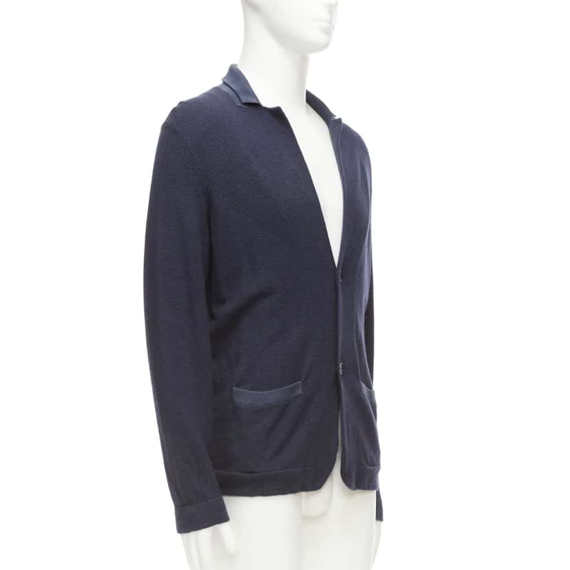 Loro Piana Navy Cashmere Cardigan Blue Silk Very good condition - Model View