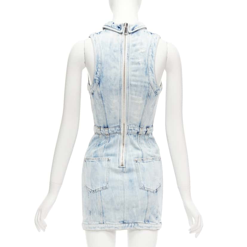 Balmain Distressed Denim Dress Blue Never worn - Box View