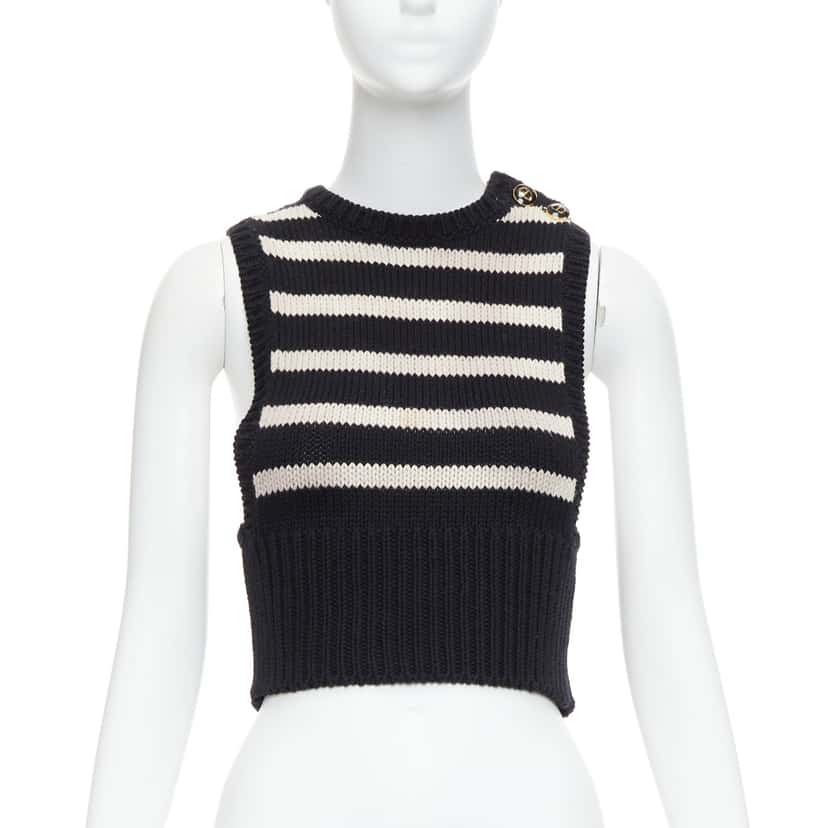 Dior Striped Button Vest Black Cotton Fair condition - Front View
