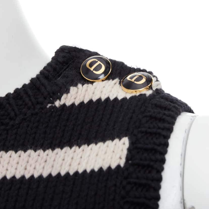 Dior Striped Button Vest Black Cotton Fair condition - Back View