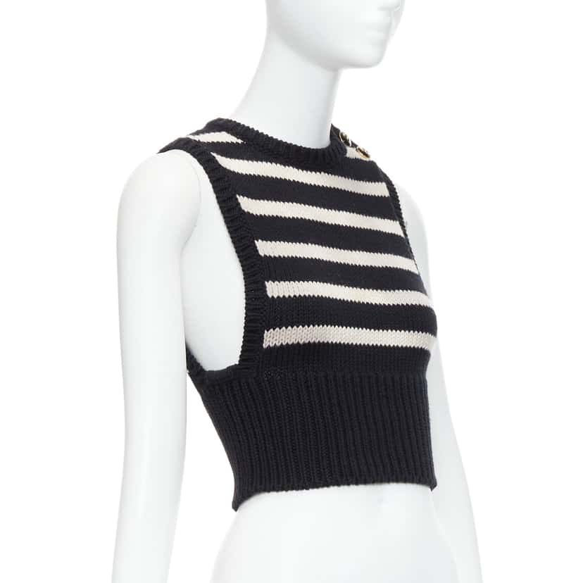 Dior Striped Button Vest Black Cotton Fair condition - Inside View