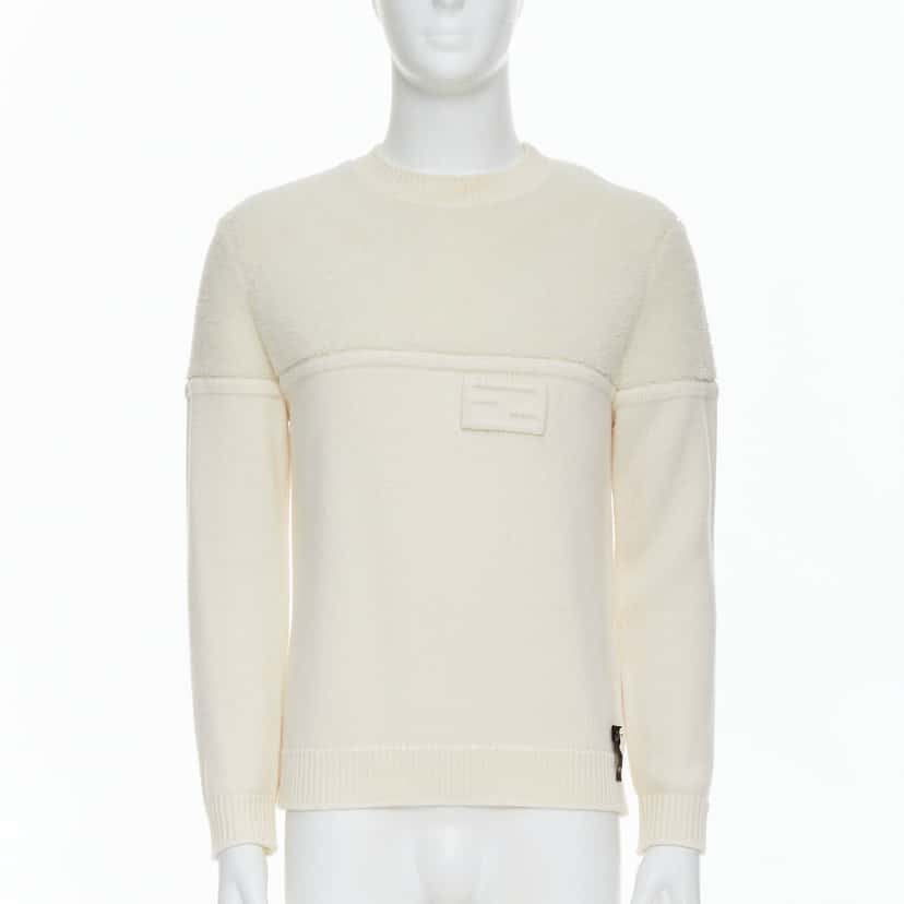 Fendi Panelled Logo Sweater Ecru Wool Very good condition - Front View