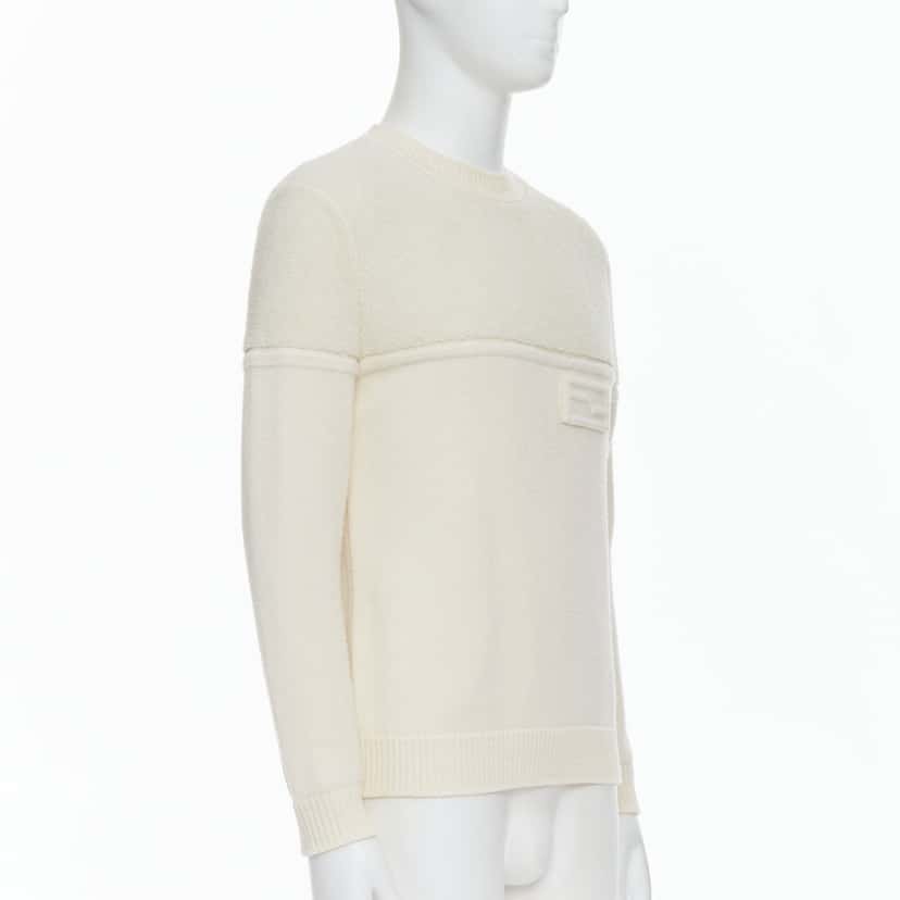 Fendi Panelled Logo Sweater Ecru Wool Very good condition - Inside View