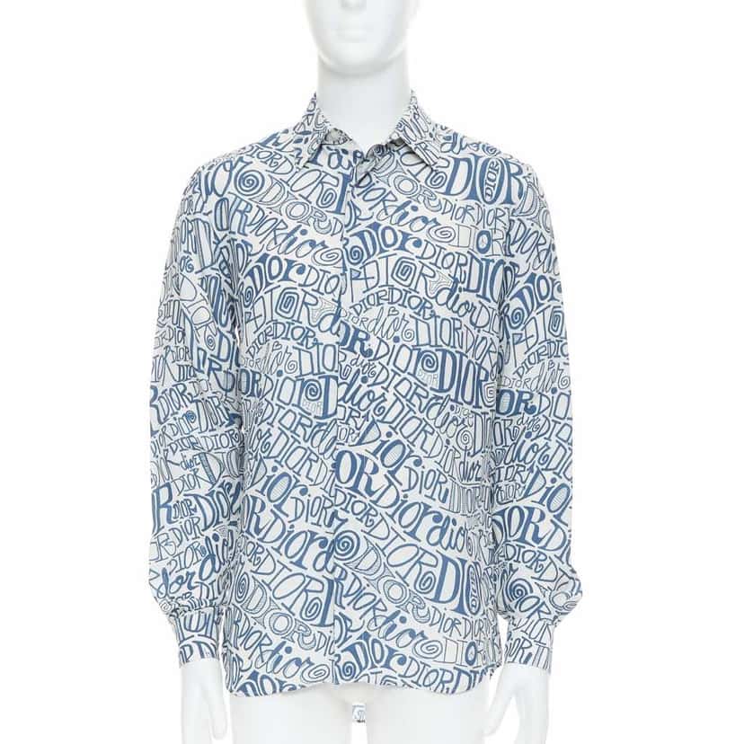 Dior Graffiti Print Shirt Blue Viscose Never worn - Front View