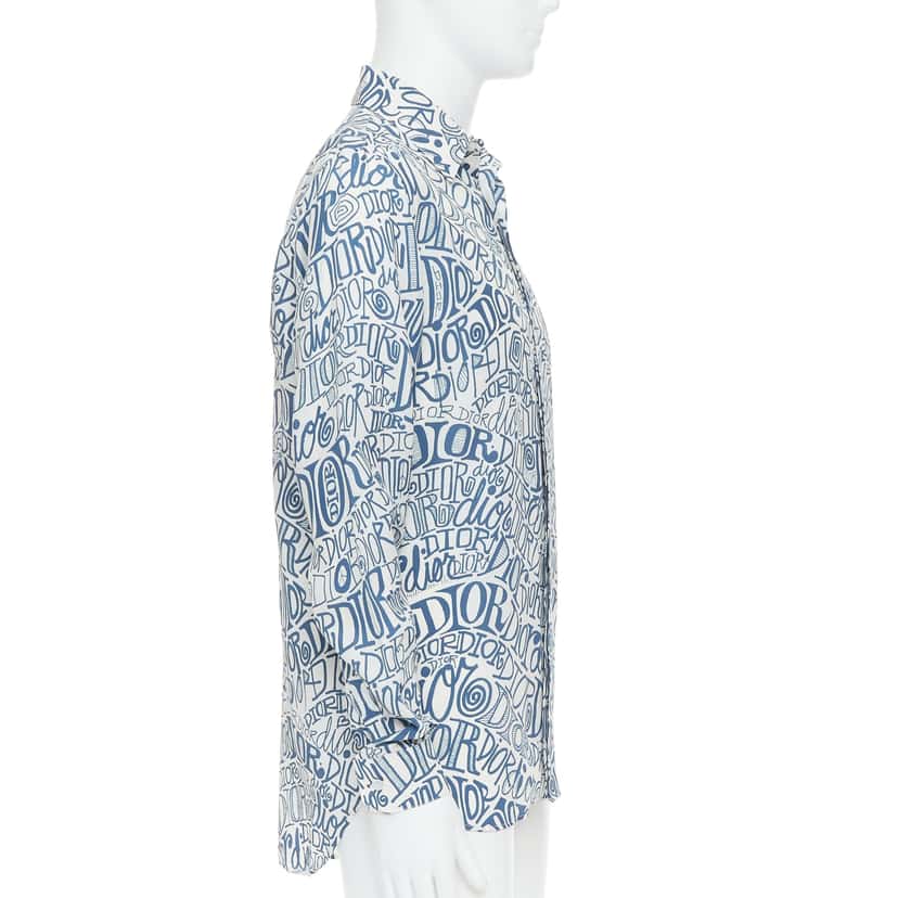 Dior Graffiti Print Shirt Blue Viscose Never worn - Model View