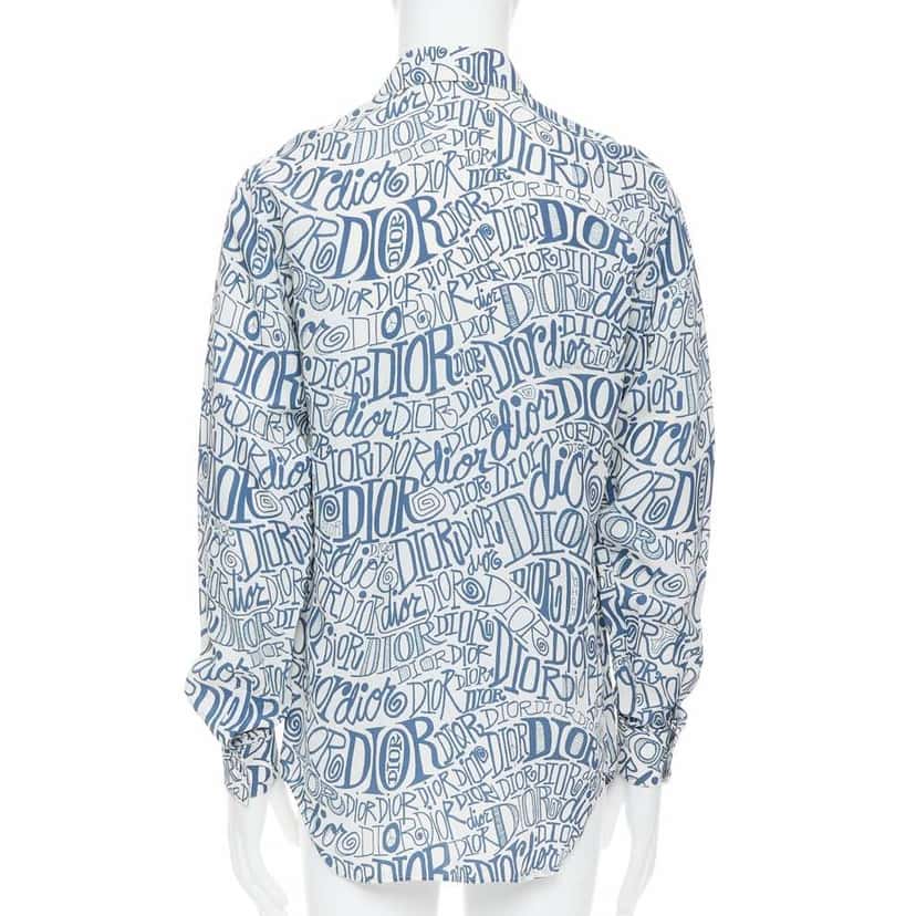 Dior Graffiti Print Shirt Blue Viscose Never worn - Box View