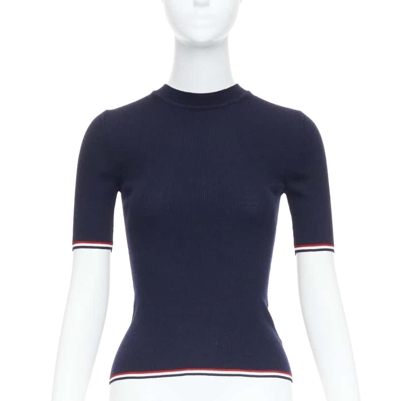 Thom Browne Pointelle-Knit T-Shirt Navy Wool Very good condition - Front View