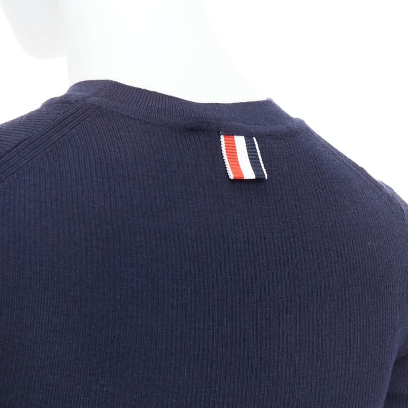 Thom Browne Pointelle-Knit T-Shirt Navy Wool Very good condition - Back View