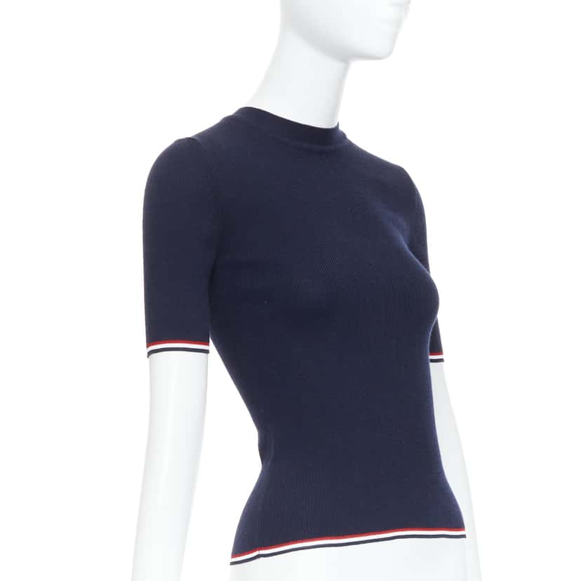 Thom Browne Pointelle-Knit T-Shirt Navy Wool Very good condition - Inside View