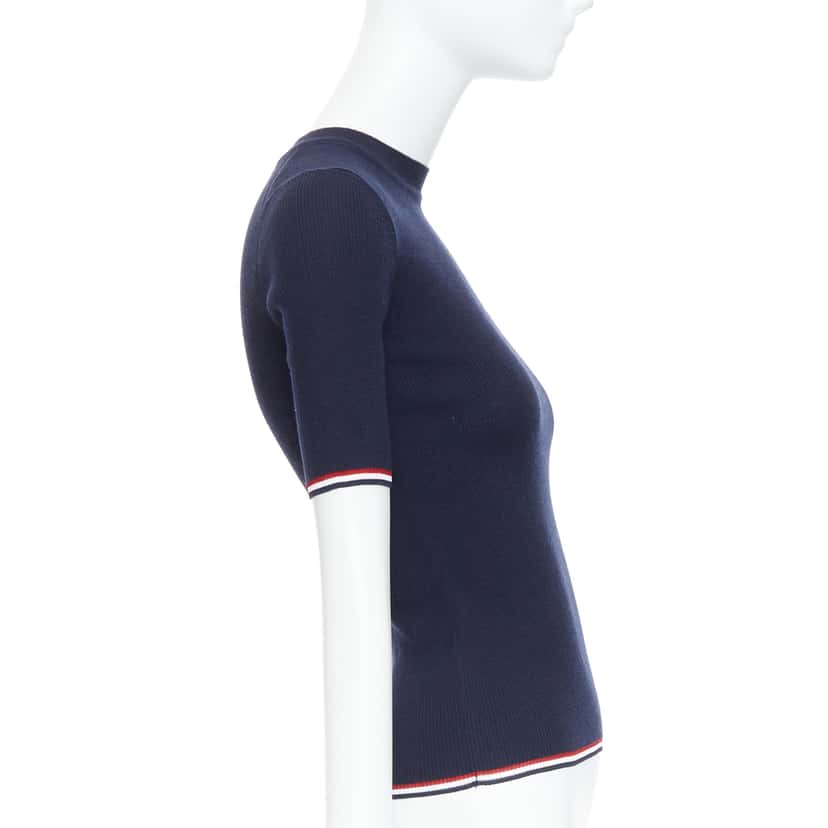 Thom Browne Pointelle-Knit T-Shirt Navy Wool Very good condition - Model View