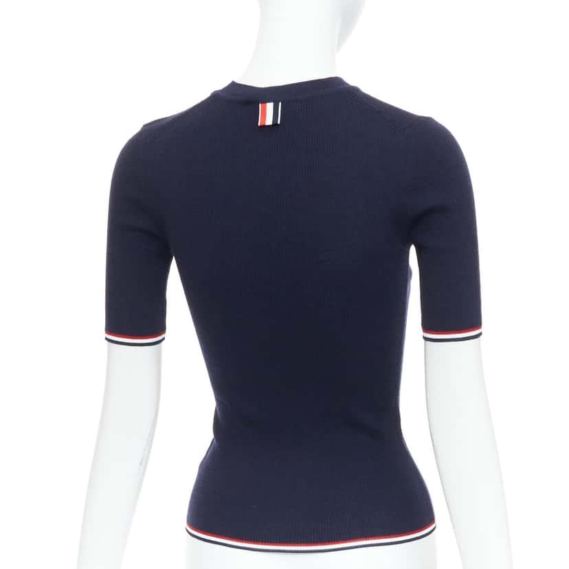 Thom Browne Pointelle-Knit T-Shirt Navy Wool Very good condition - Box View
