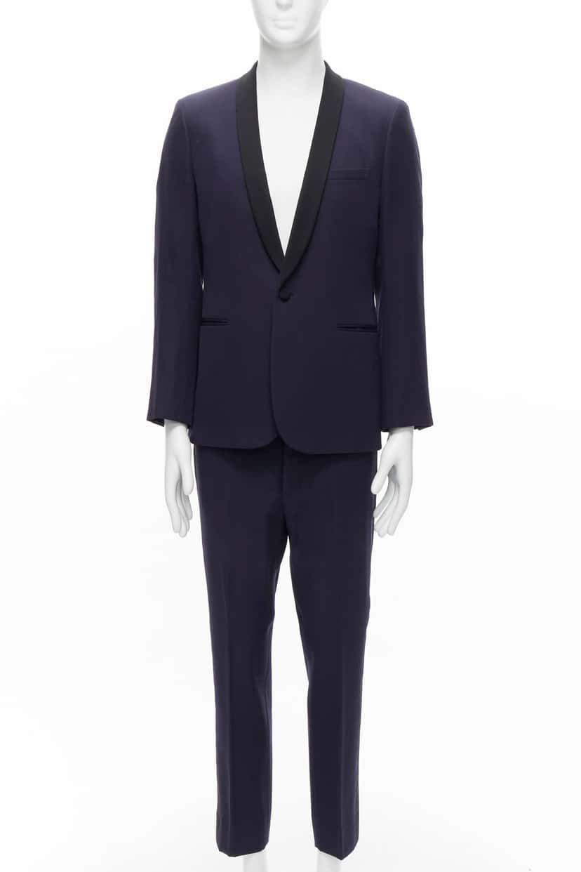 Saint Laurent Navy Satin Tuxedo Blazer Navy Wool Never worn - Front View
