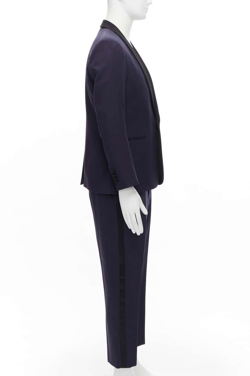 Saint Laurent Navy Satin Tuxedo Blazer Navy Wool Never worn - Model View
