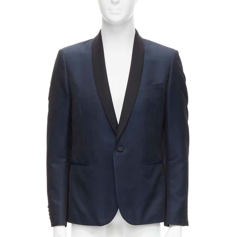 Saint Laurent Navy Satin Blazer Navy Polyester Never worn - Front View