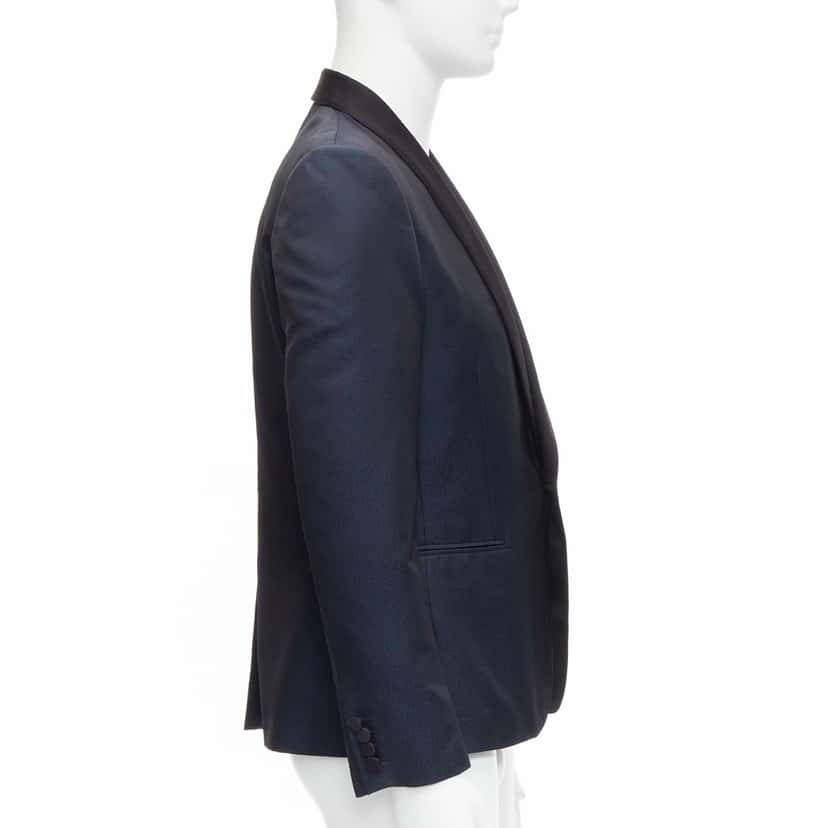 Saint Laurent Navy Satin Blazer Navy Polyester Never worn - Model View