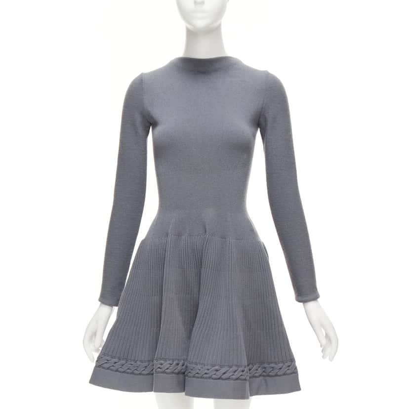 Alaïa Cable Knit Dress Grey Wool Very good condition - Front View