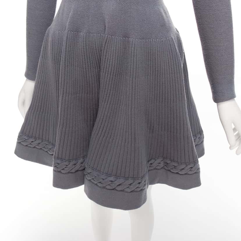 Alaïa Cable Knit Dress Grey Wool Very good condition - Back View