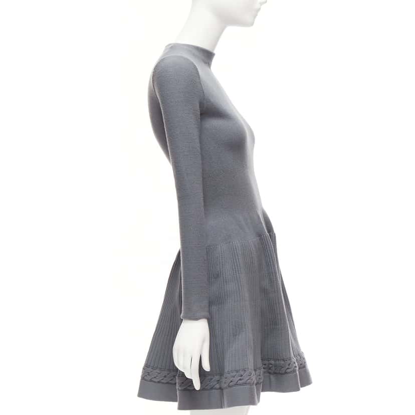 Alaïa Cable Knit Dress Grey Wool Very good condition - Model View
