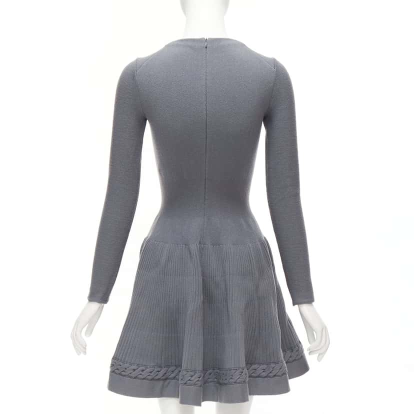 Alaïa Cable Knit Dress Grey Wool Very good condition - Box View