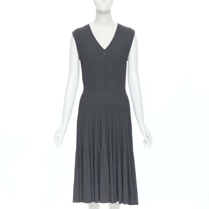 Alaïa Ribbed Cocktail Dress Grey Viscose Good condition - Front View