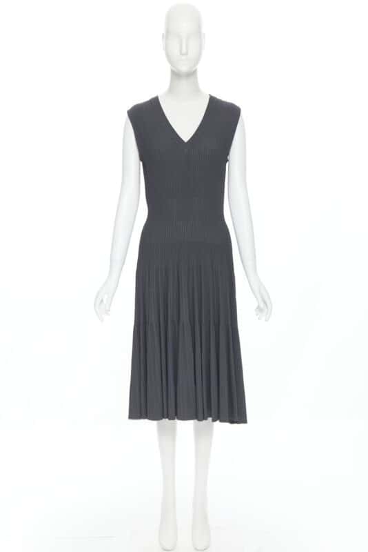 Alaïa Ribbed Cocktail Dress Grey Viscose Good condition - Inside View