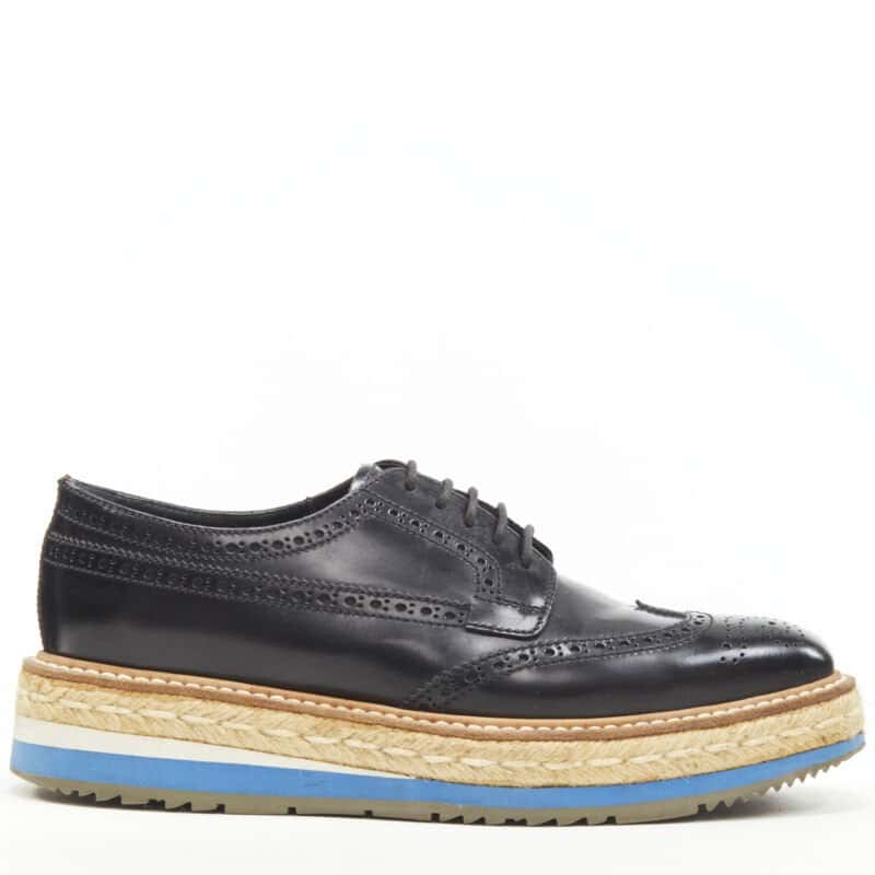 Prada Perforated Espadrille Black Leather Very good condition - Front View