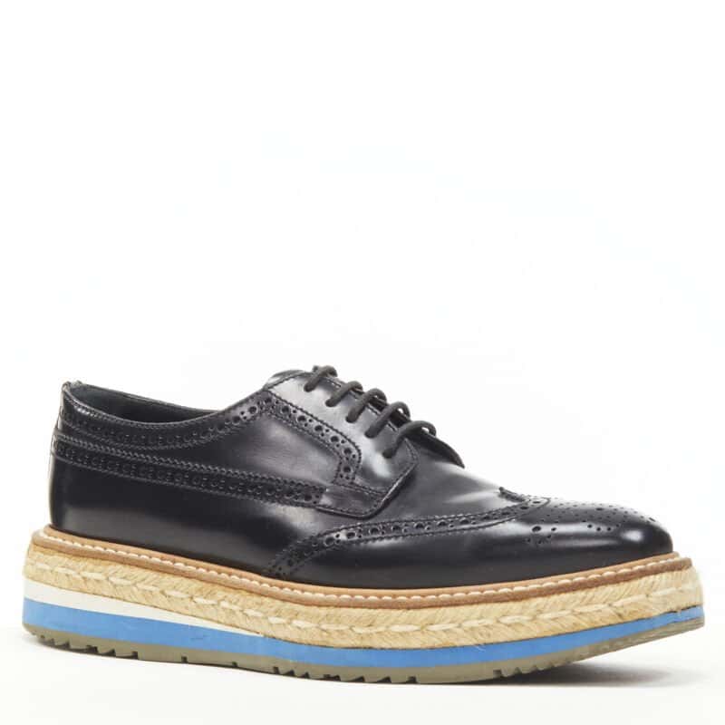 Prada Perforated Espadrille Black Leather Very good condition - Back View