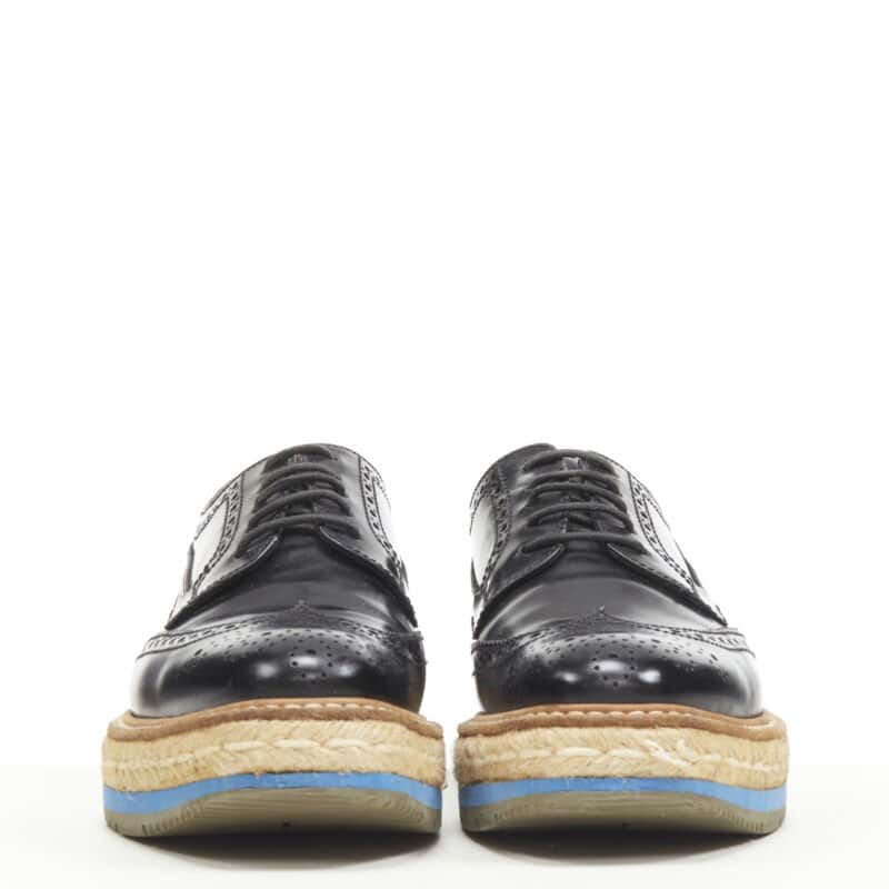 Prada Perforated Espadrille Black Leather Very good condition - Inside View