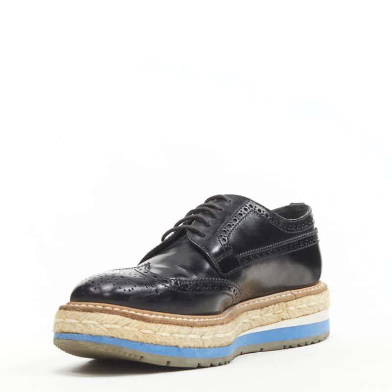 Prada Perforated Espadrille Black Leather Very good condition - Model View