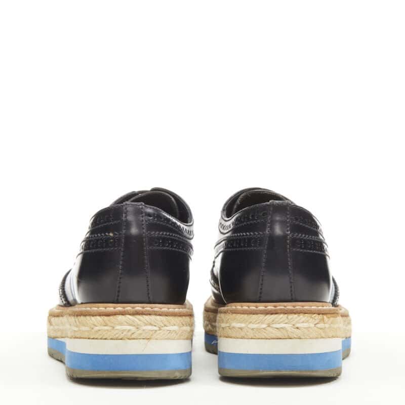 Prada Perforated Espadrille Black Leather Very good condition - Box View