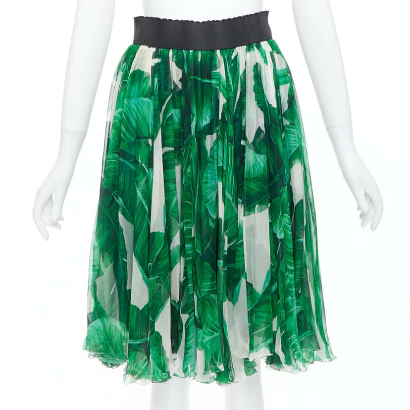 Dolce & Gabbana Tropical Chiffon Skirt Green Silk Fair condition - Front View