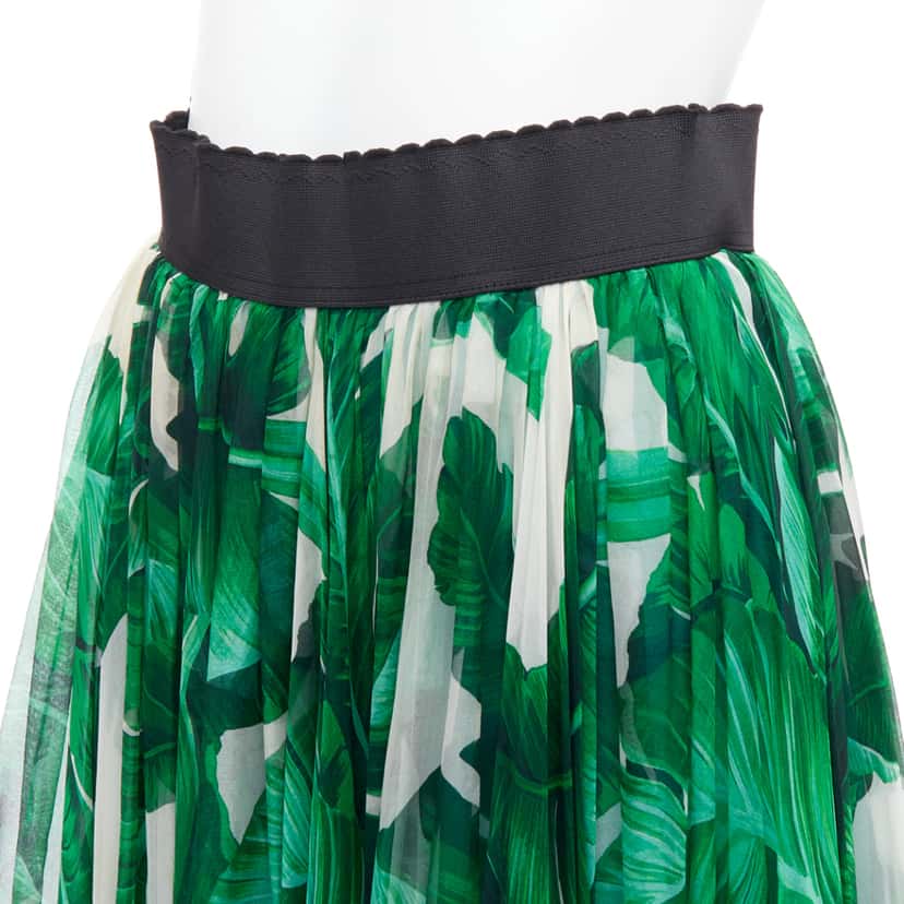 Dolce & Gabbana Tropical Chiffon Skirt Green Silk Fair condition - Back View