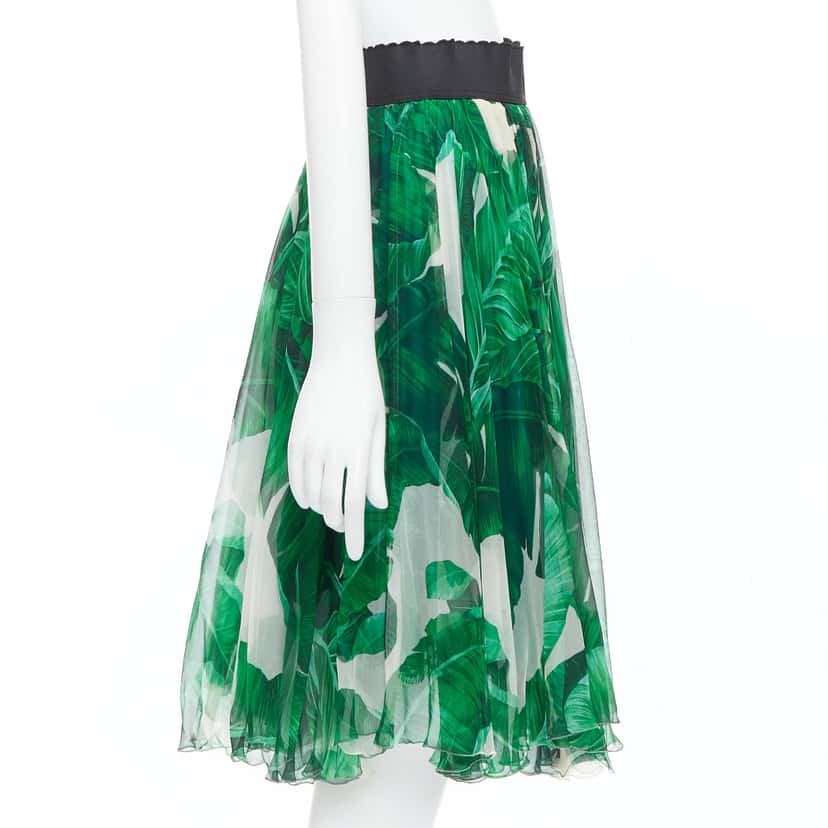 Dolce & Gabbana Tropical Chiffon Skirt Green Silk Fair condition - Model View