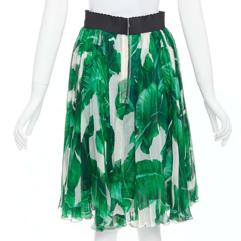 Dolce & Gabbana Tropical Chiffon Skirt Green Silk Fair condition - Box View