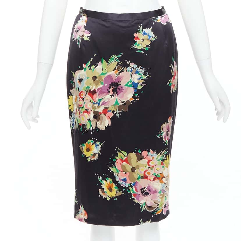 Dolce & Gabbana Floral Pencil Skirt Black Silk Very good condition - Front View