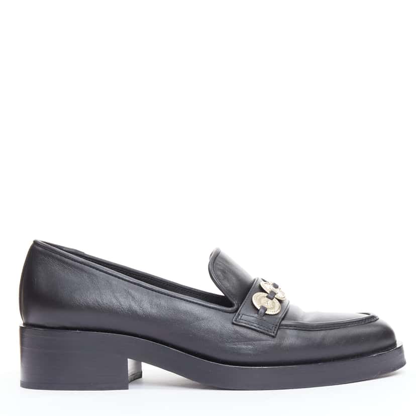 Chanel Coin Embellished Loafers Black Leather Good condition - Inside View