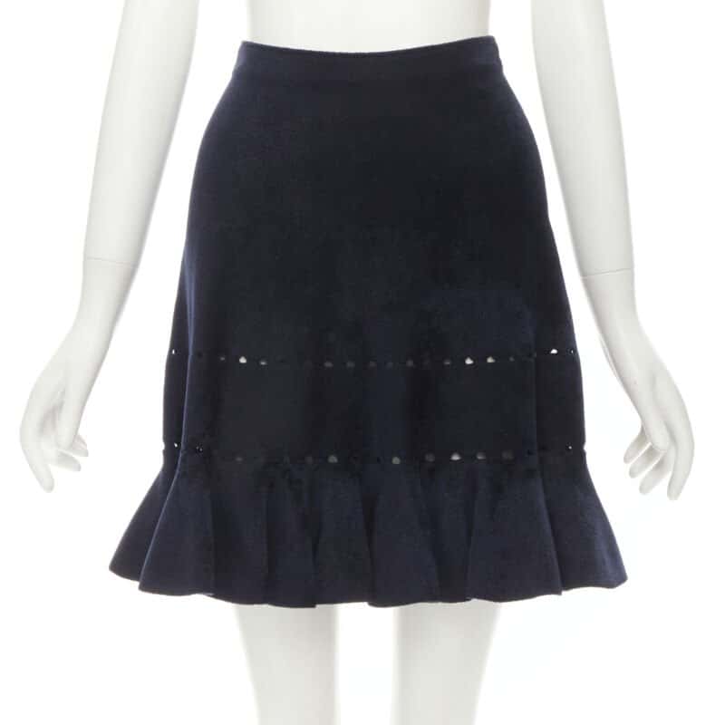 Alaïa Geometric Flared Skirt Black Velvet Never worn - Front View