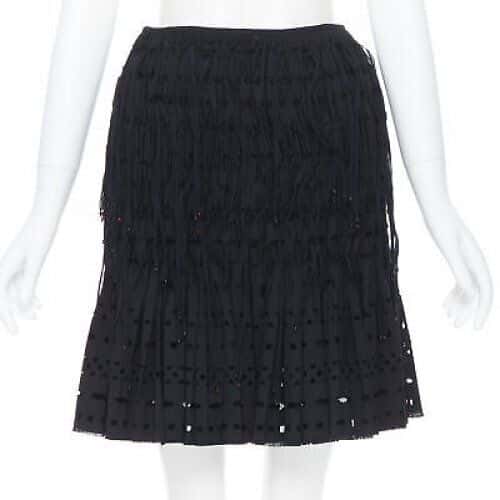 Alaïa Fringe Pleated Skirt Black Wool Never worn, with tag - Front View