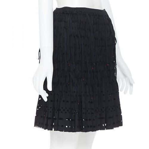 Alaïa Fringe Pleated Skirt Black Wool Never worn, with tag - Inside View