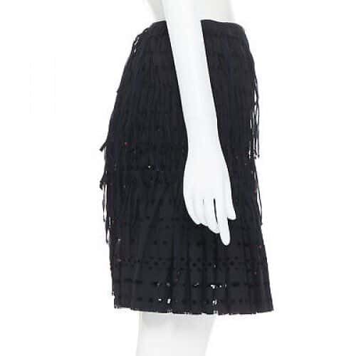 Alaïa Fringe Pleated Skirt Black Wool Never worn, with tag - Model View