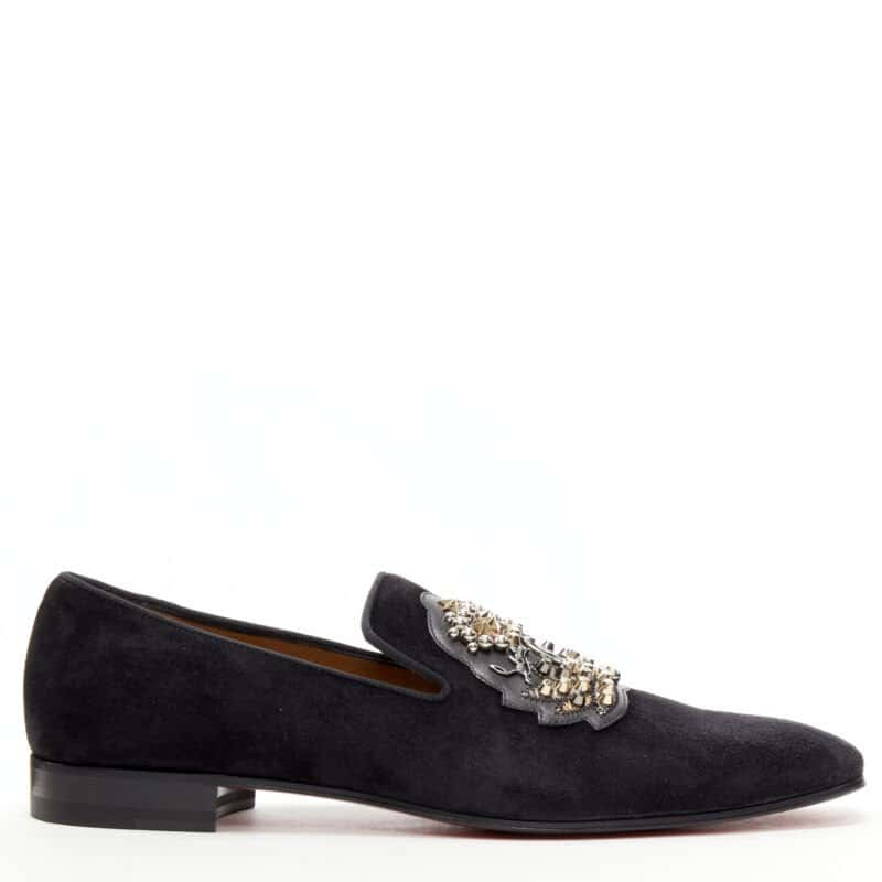 Christian Louboutin Studded Crest Loafers Black Suede Never worn - Back View