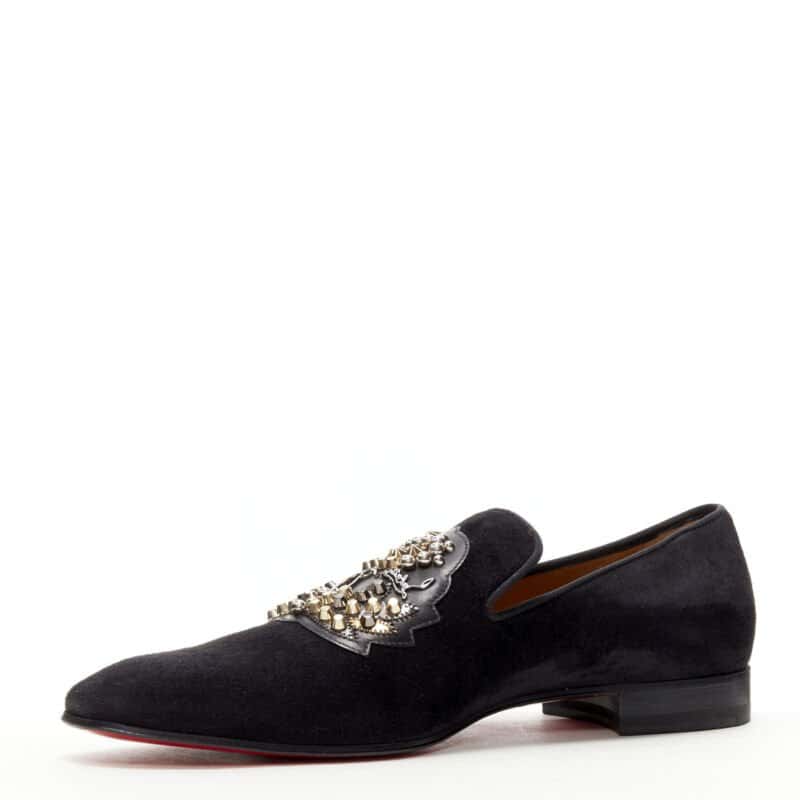Christian Louboutin Studded Crest Loafers Black Suede Never worn - Inside View