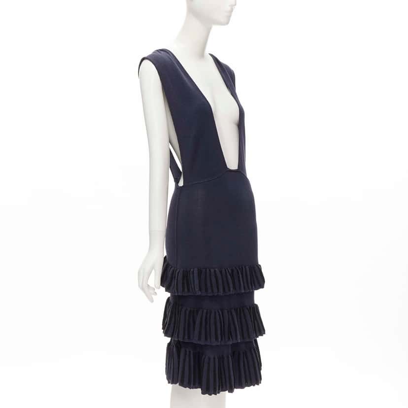 Alaïa Tiered Ruffles Dress Navy Cotton Very good condition - Inside View