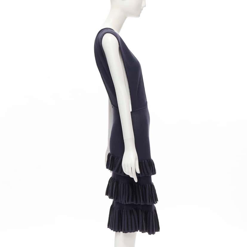Alaïa Tiered Ruffles Dress Navy Cotton Very good condition - Model View